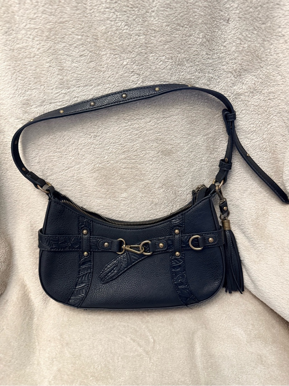 Black Rein and Bridle Western Style Shoulder Bag with Tassel